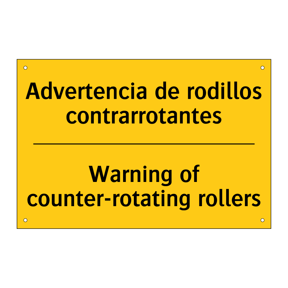 Advertencia de rodillos contrarrotantes - Warning of counter-rotating rollers