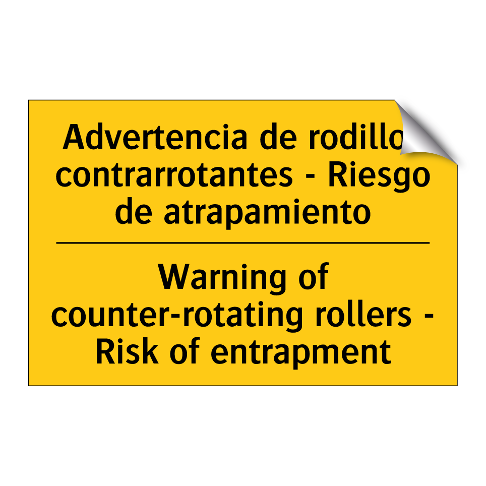Advertencia de rodillos contrarrotantes - Riesgo de atrapamiento - Warning of counter-rotating rollers - Risk of entrapment