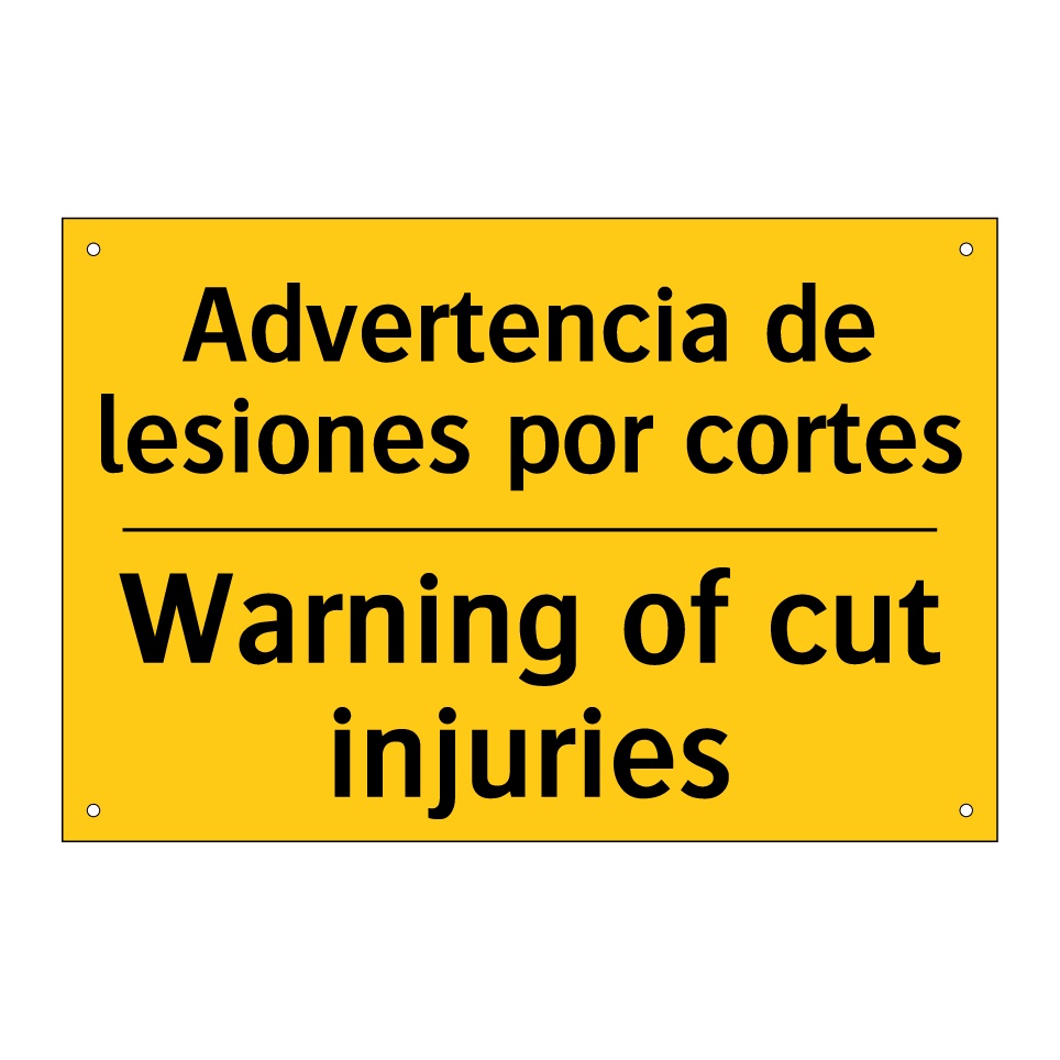 Advertencia de lesiones por cortes - Warning of cut injuries