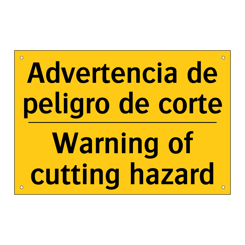 Advertencia de peligro de corte - Warning of cutting hazard