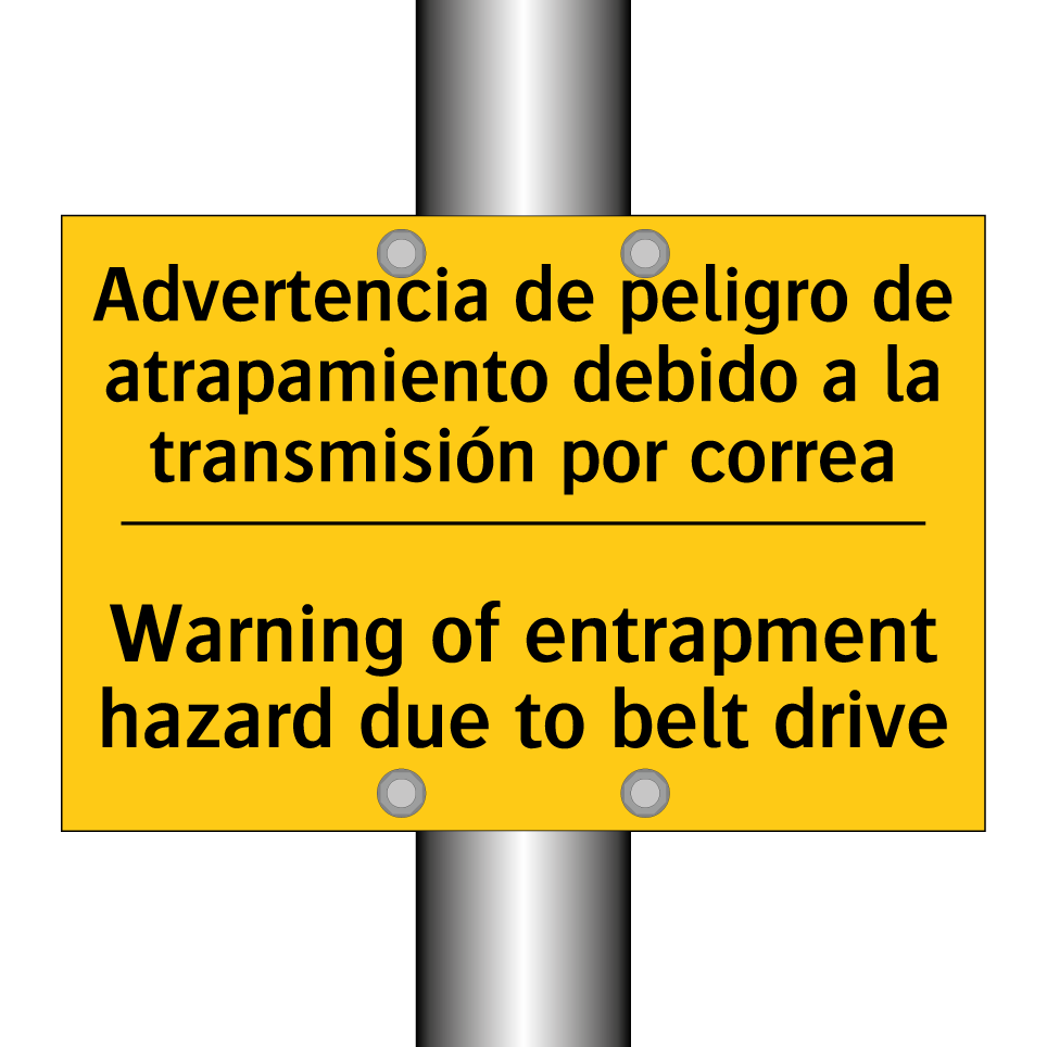 Advertencia de peligro de atrapamiento debido a la transmisión por correa - Warning of entrapment hazard due to belt drive