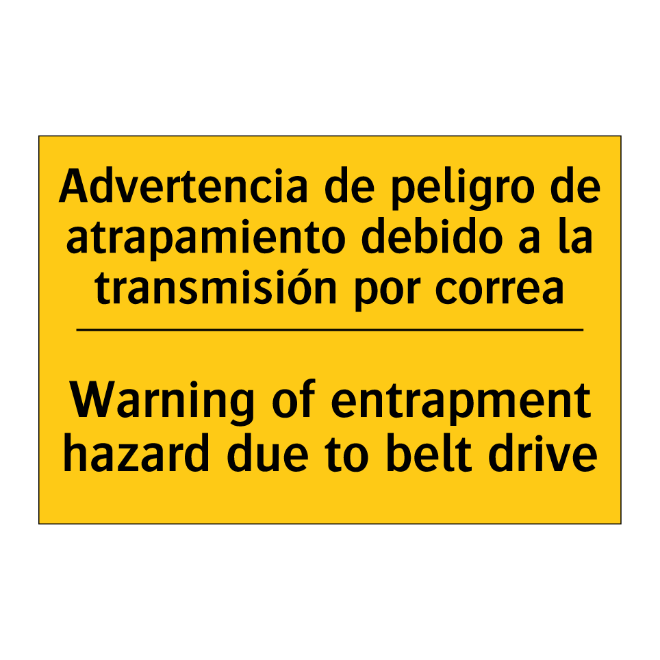 Advertencia de peligro de atrapamiento debido a la transmisión por correa - Warning of entrapment hazard due to belt drive
