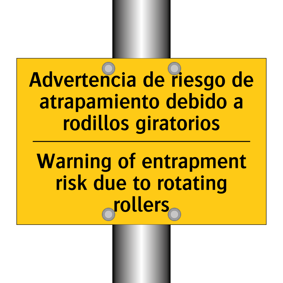 Advertencia de riesgo de atrapamiento debido a rodillos giratorios - Warning of entrapment risk due to rotating rollers