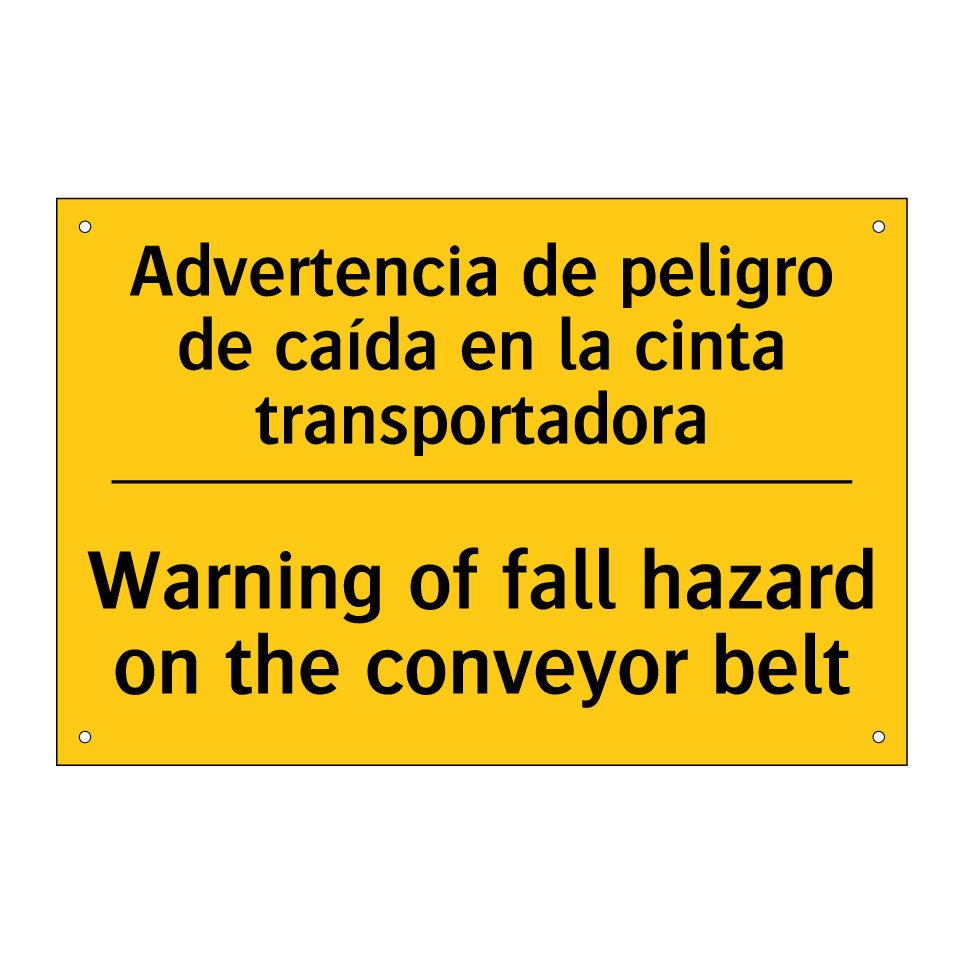 Advertencia de peligro de caída en la cinta transportadora - Warning of fall hazard on the conveyor belt