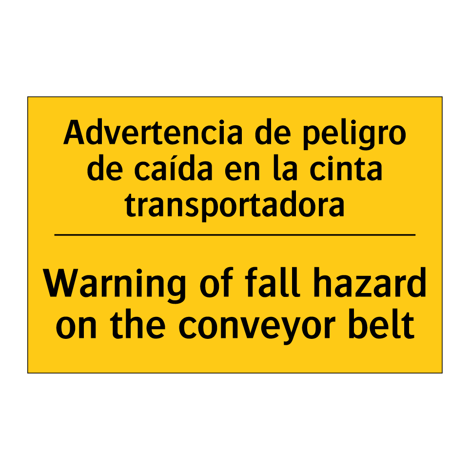 Advertencia de peligro de caída en la cinta transportadora - Warning of fall hazard on the conveyor belt
