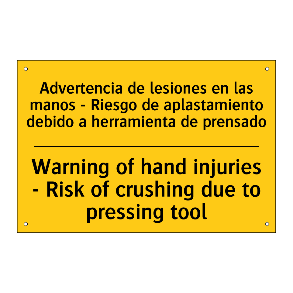 Advertencia de lesiones en las manos - Riesgo de aplastamiento debido a herramienta de prensado - Warning of hand injuries - Risk of crushing due to pressing tool