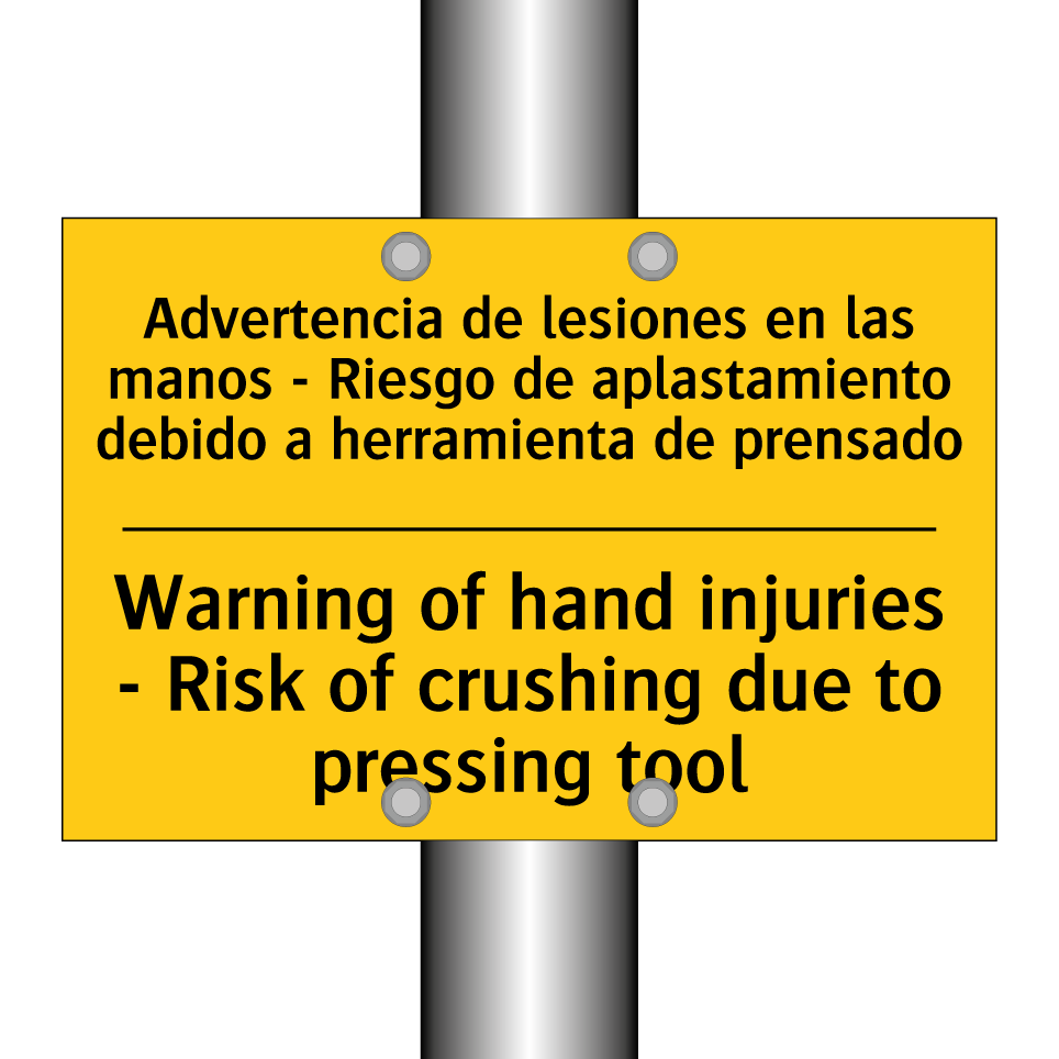 Advertencia de lesiones en las manos - Riesgo de aplastamiento debido a herramienta de prensado - Warning of hand injuries - Risk of crushing due to pressing tool