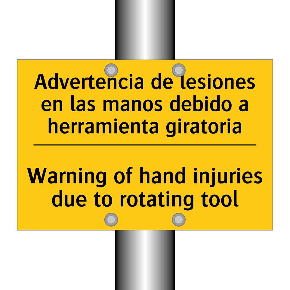 Advertencia de lesiones en las manos debido a herramienta giratoria - Warning of hand injuries due to rotating tool