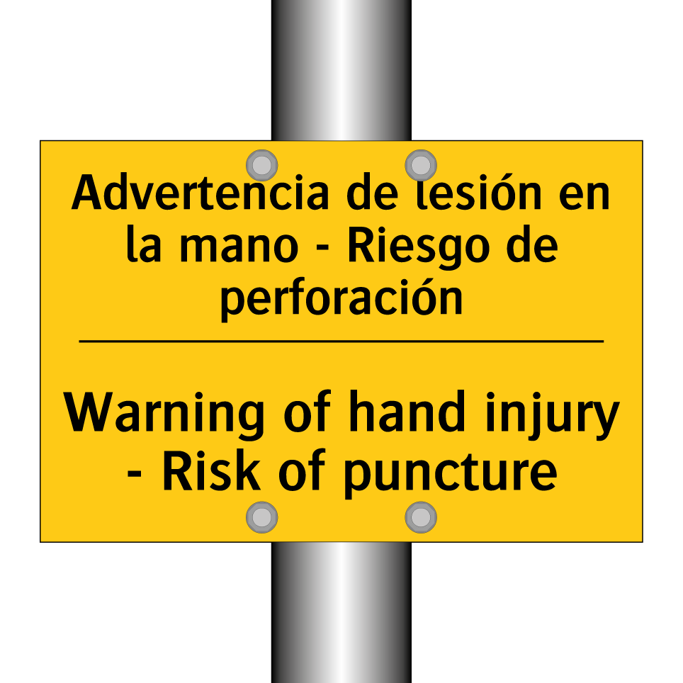 Advertencia de lesión en la mano - Riesgo de perforación - Warning of hand injury - Risk of puncture