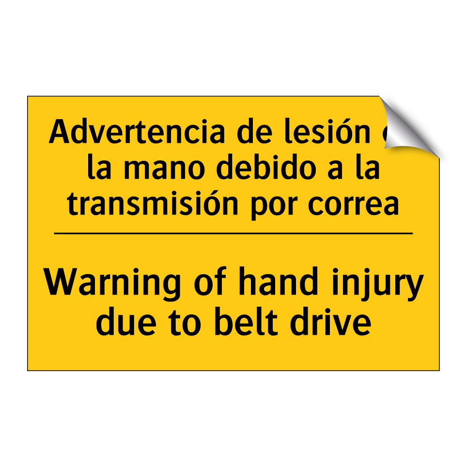 Advertencia de lesión en la mano debido a la transmisión por correa - Warning of hand injury due to belt drive