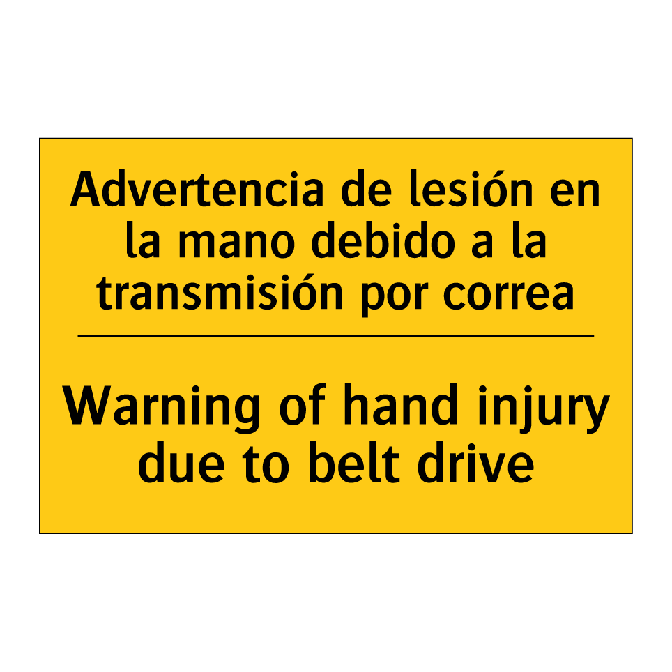 Advertencia de lesión en la mano debido a la transmisión por correa - Warning of hand injury due to belt drive