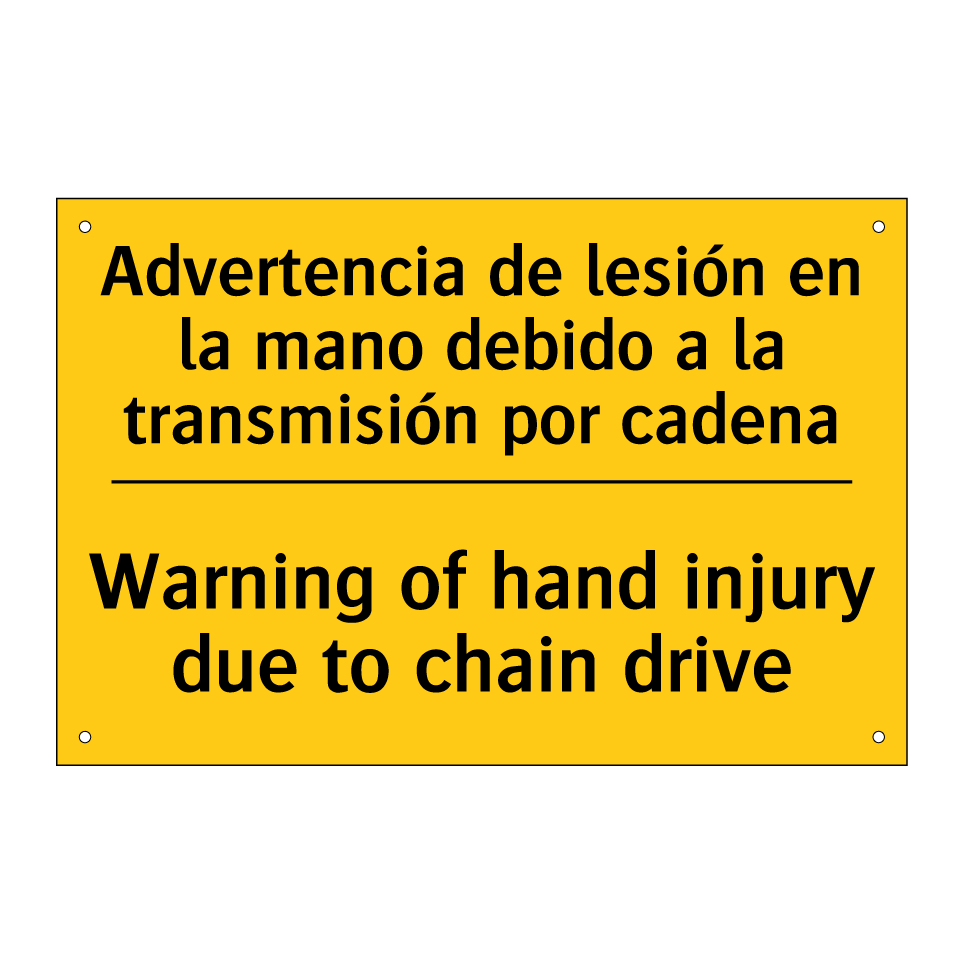 Advertencia de lesión en la mano debido a la transmisión por cadena - Warning of hand injury due to chain drive