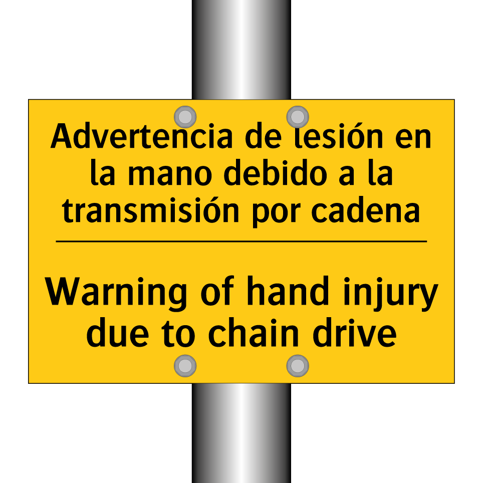 Advertencia de lesión en la mano debido a la transmisión por cadena - Warning of hand injury due to chain drive