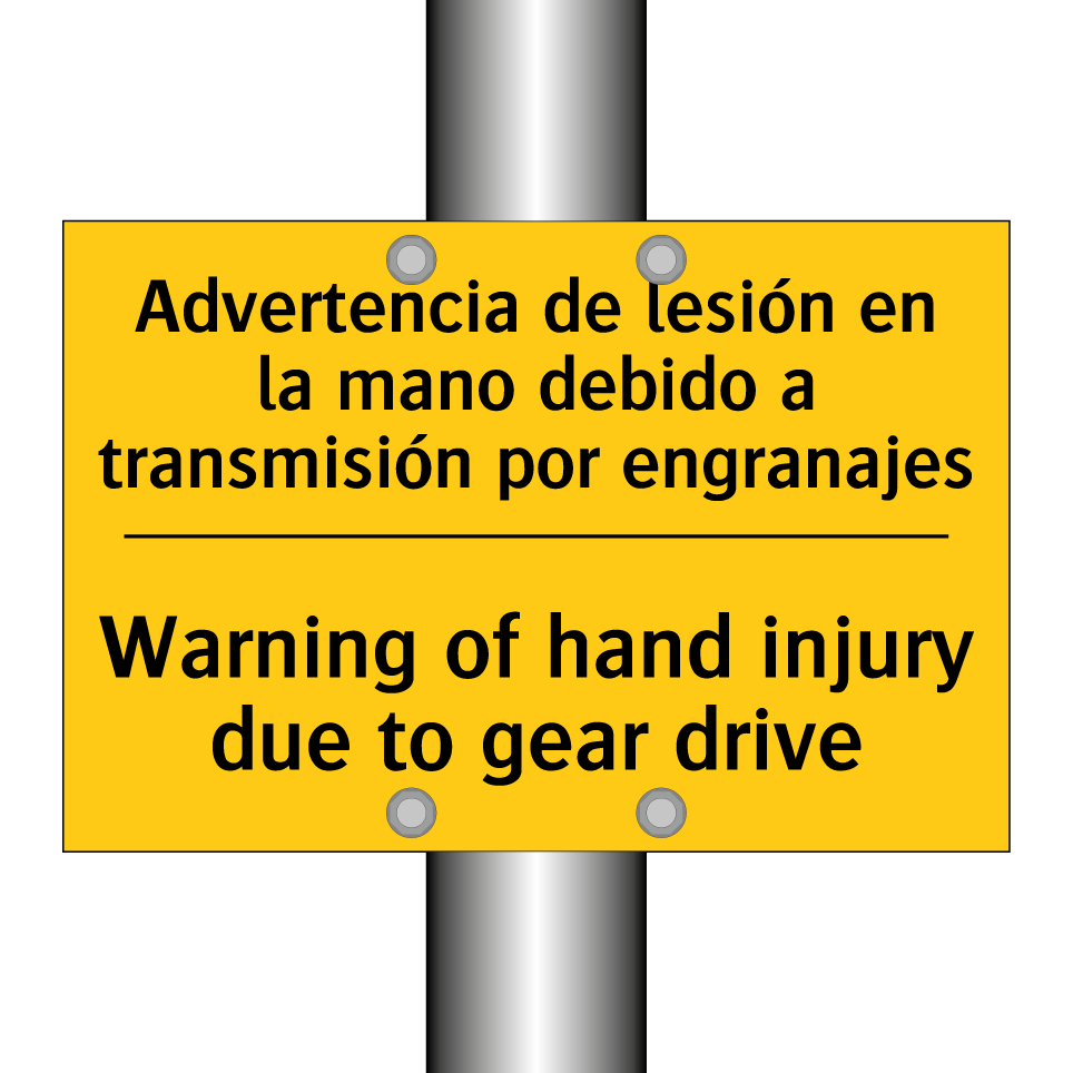 Advertencia de lesión en la mano debido a transmisión por engranajes - Warning of hand injury due to gear drive