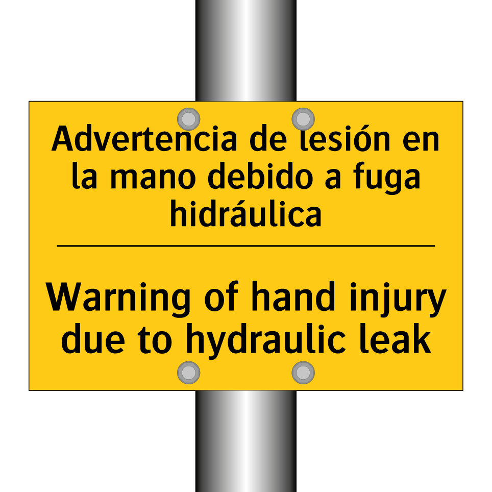 Advertencia de lesión en la mano debido a fuga hidráulica - Warning of hand injury due to hydraulic leak