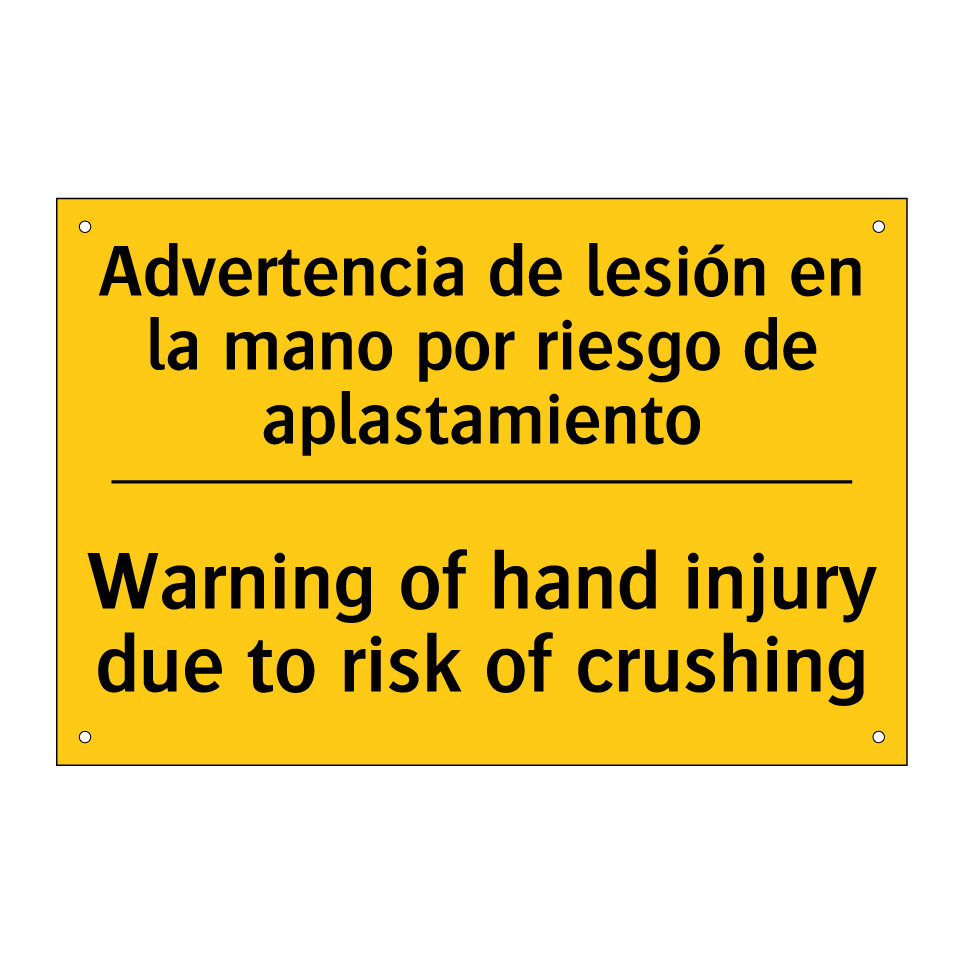 Advertencia de lesión en la mano por riesgo de aplastamiento - Warning of hand injury due to risk of crushing