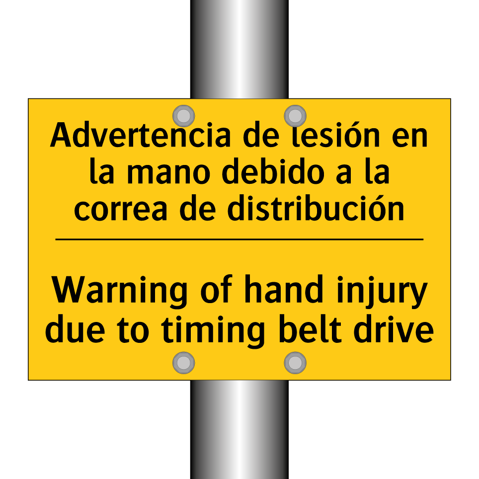 Advertencia de lesión en la mano debido a la correa de distribución - Warning of hand injury due to timing belt drive