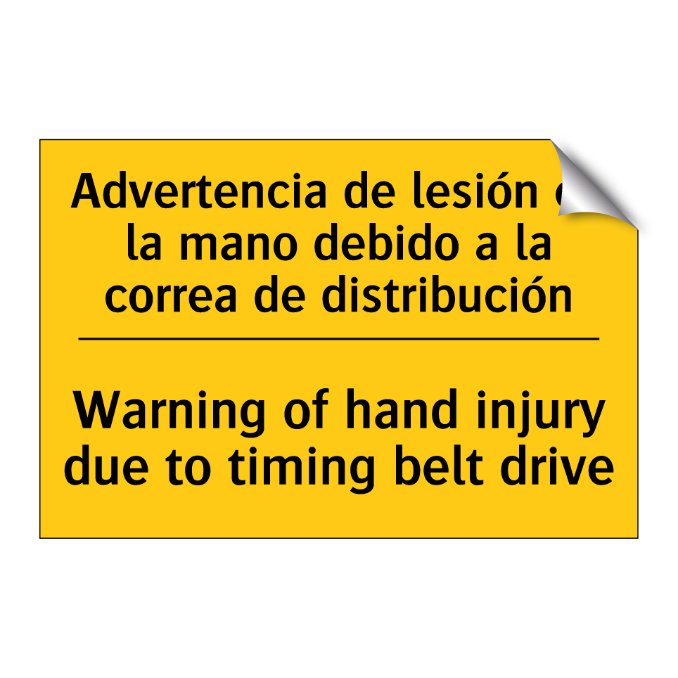 Advertencia de lesión en la mano debido a la correa de distribución - Warning of hand injury due to timing belt drive