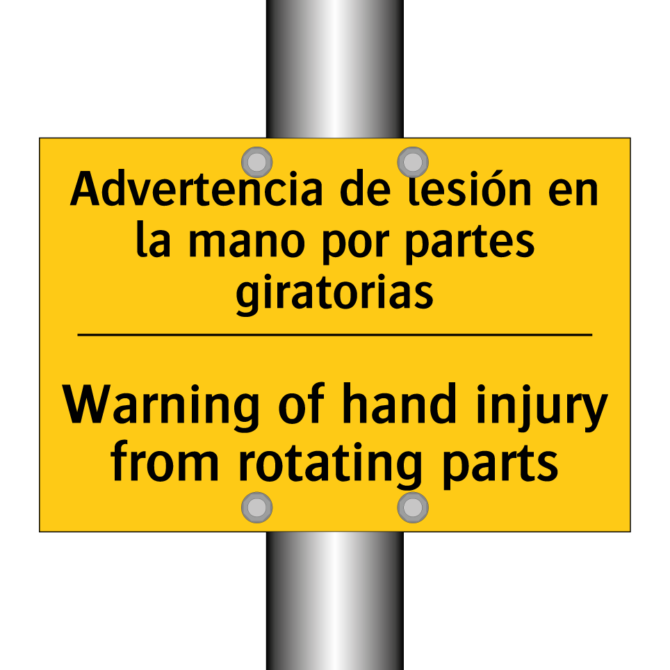 Advertencia de lesión en la mano por partes giratorias - Warning of hand injury from rotating parts