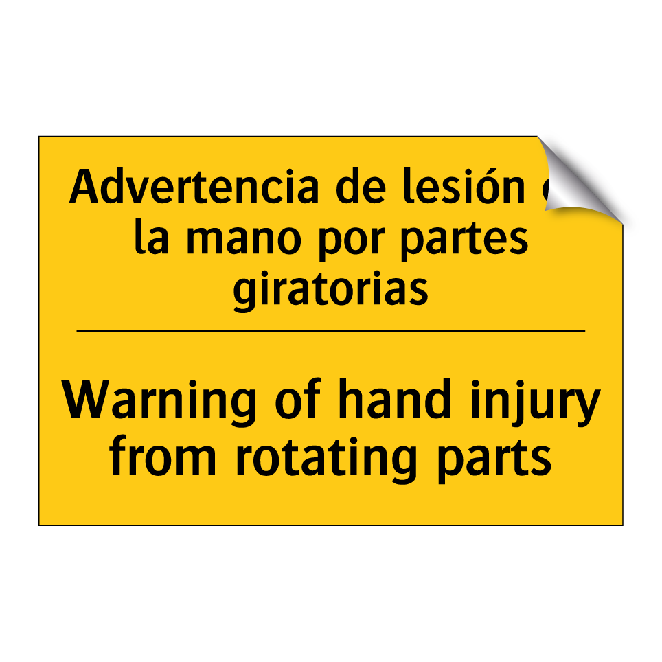 Advertencia de lesión en la mano por partes giratorias - Warning of hand injury from rotating parts
