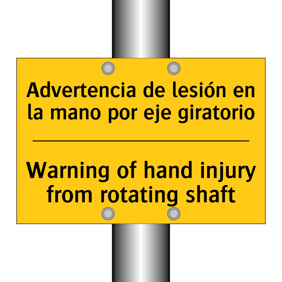 Advertencia de lesión en la mano por eje giratorio - Warning of hand injury from rotating shaft