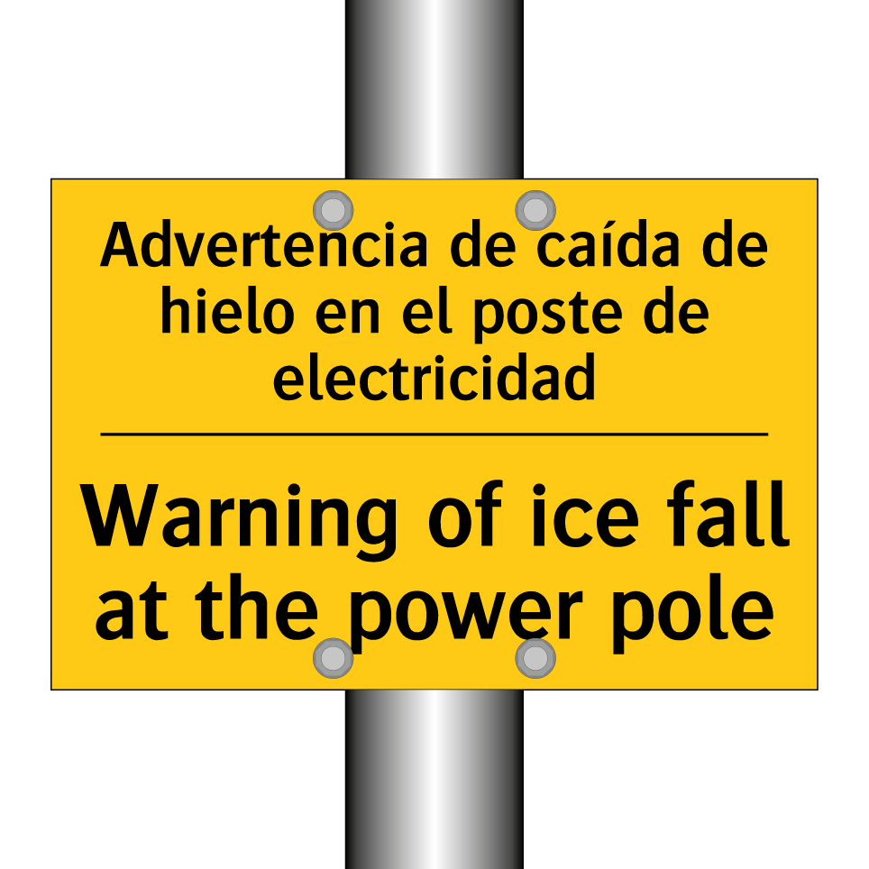 Advertencia de caída de hielo en el poste de electricidad - Warning of ice fall at the power pole
