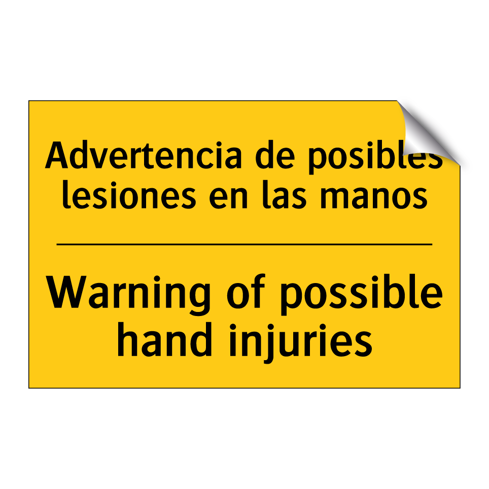 Advertencia de posibles lesiones en las manos - Warning of possible hand injuries