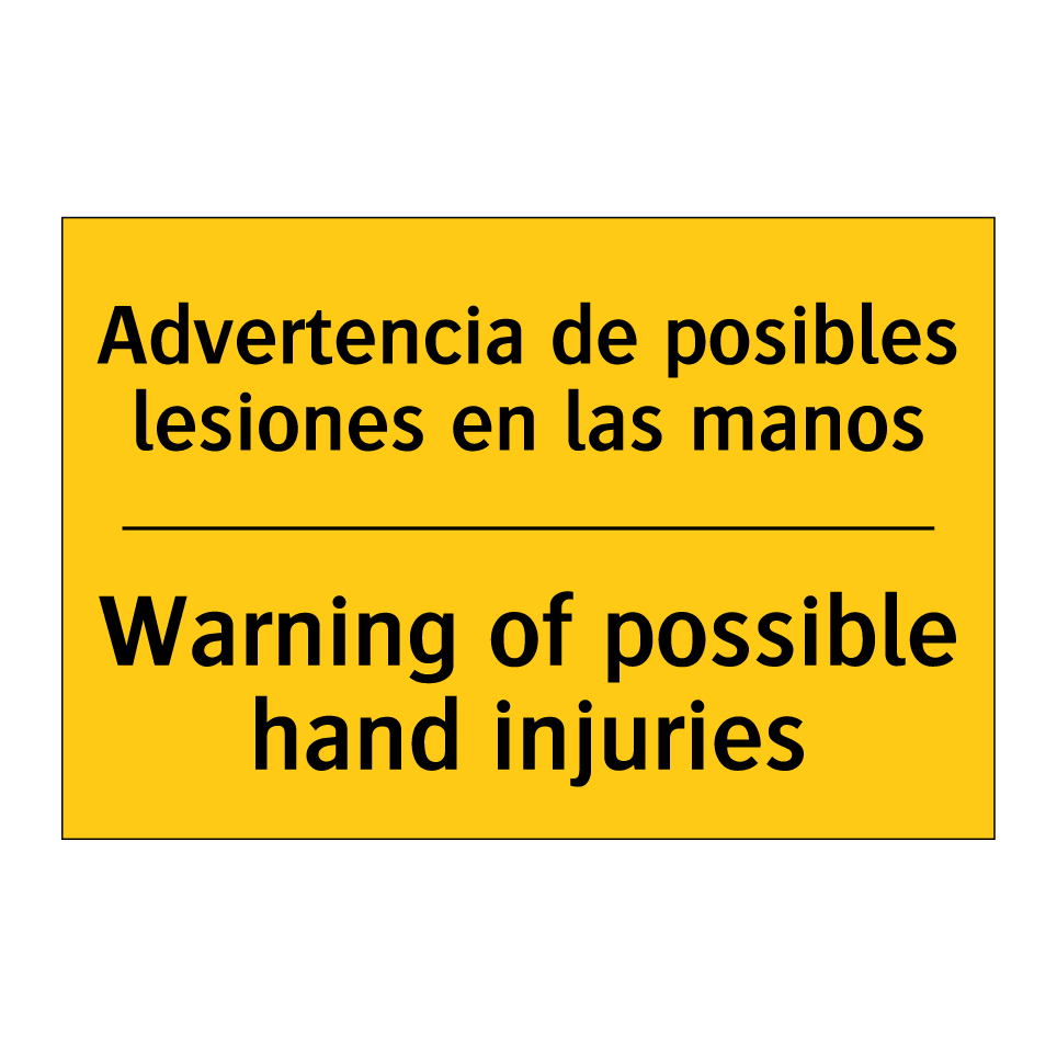 Advertencia de posibles lesiones en las manos - Warning of possible hand injuries