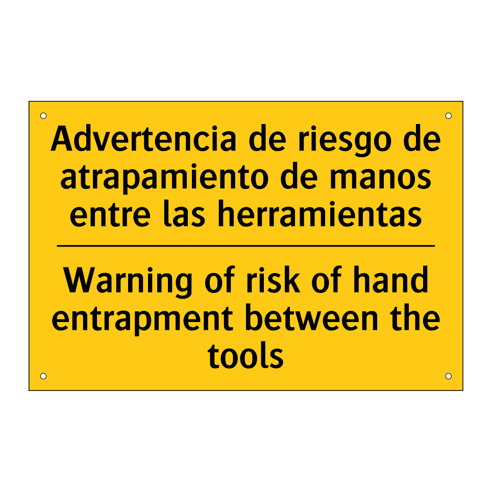 Advertencia de riesgo de atrapamiento de manos entre las herramientas - Warning of risk of hand entrapment between the tools