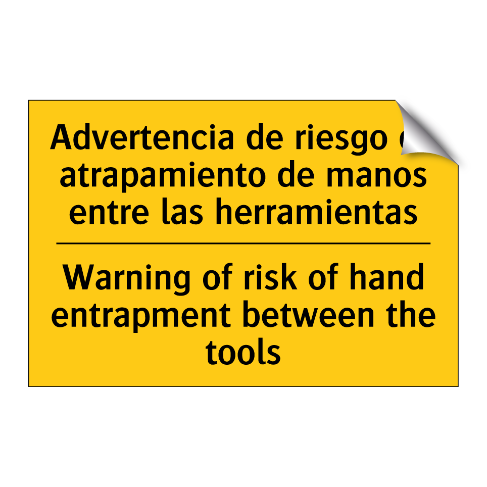 Advertencia de riesgo de atrapamiento de manos entre las herramientas - Warning of risk of hand entrapment between the tools