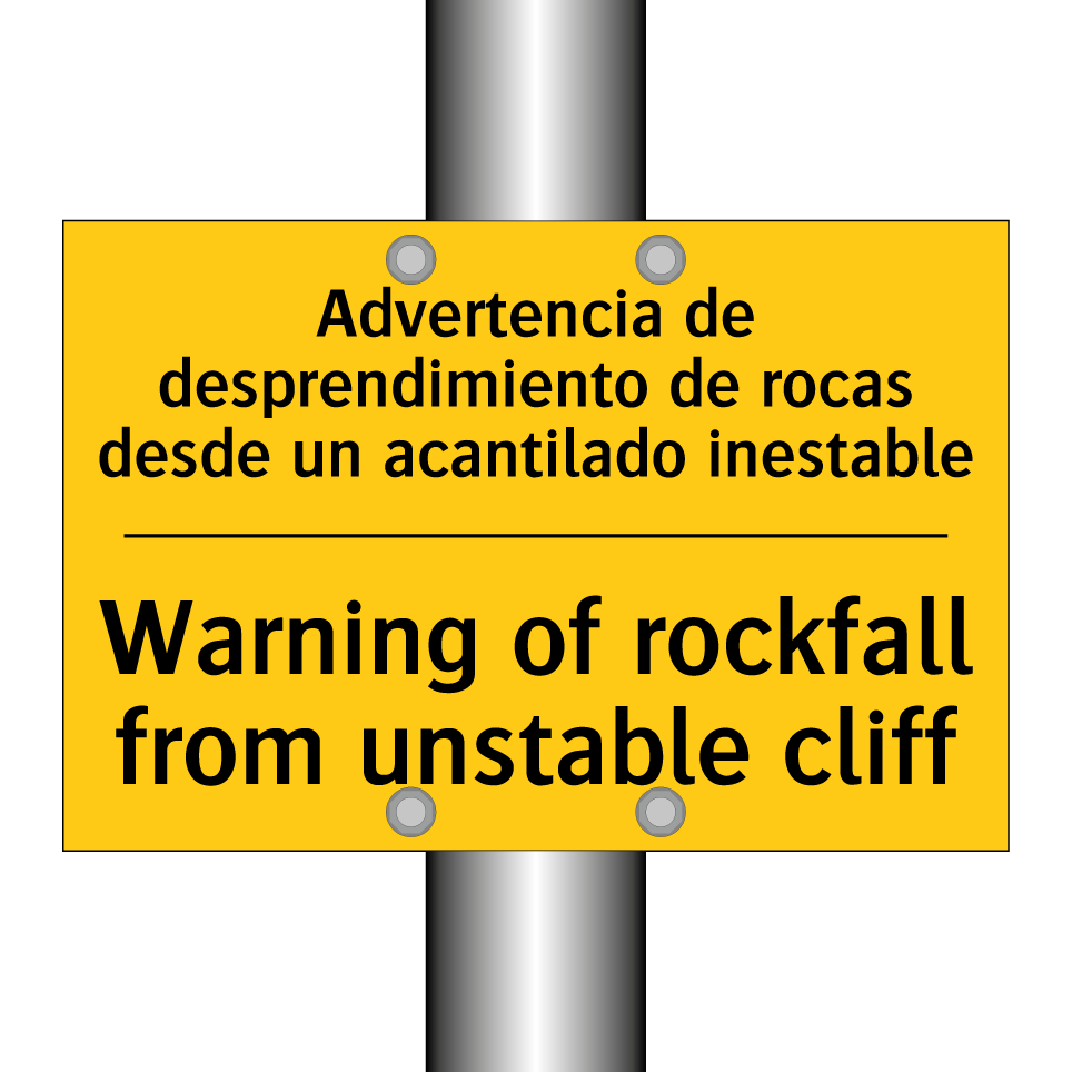 Advertencia de desprendimiento de rocas desde un acantilado inestable - Warning of rockfall from unstable cliff