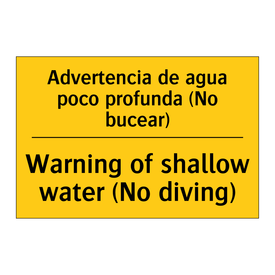 Advertencia de agua poco profunda (No bucear) - Warning of shallow water (No diving)