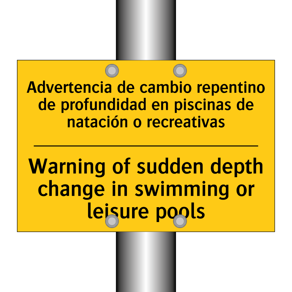 Advertencia de cambio repentino de profundidad en piscinas de natación o recreativas - Warning of sudden depth change in swimming or leisure pools