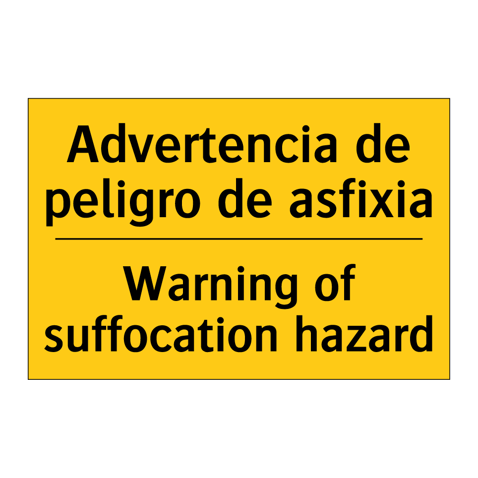 Advertencia de peligro de asfixia - Warning of suffocation hazard