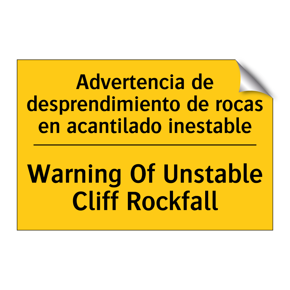 Advertencia de desprendimiento de rocas en acantilado inestable - Warning Of Unstable Cliff Rockfall