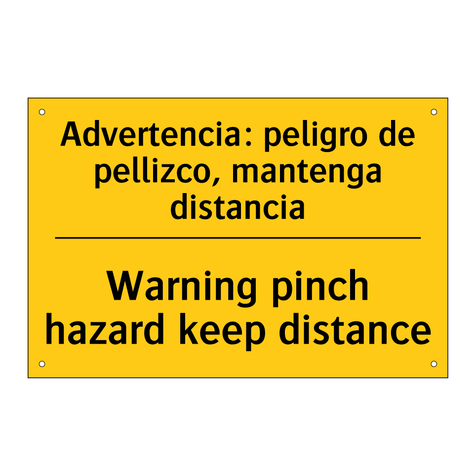 Advertencia: peligro de pellizco, mantenga distancia - Warning pinch hazard keep distance