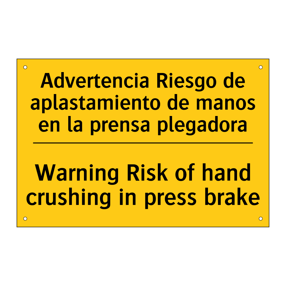 Advertencia Riesgo de aplastamiento de manos en la prensa plegadora - Warning Risk of hand crushing in press brake
