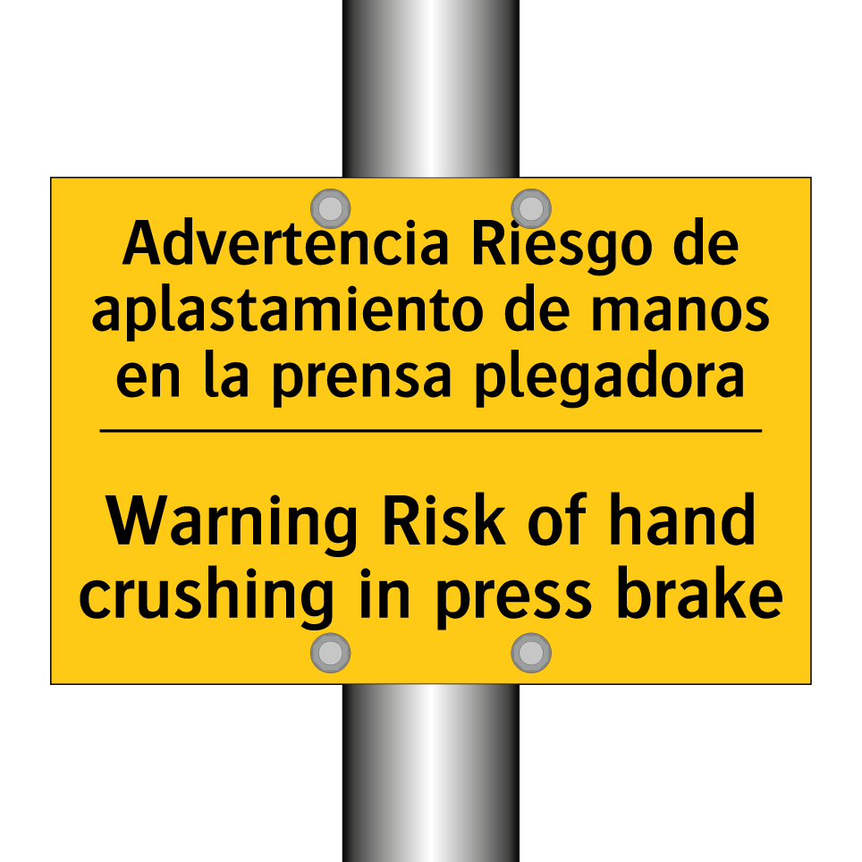 Advertencia Riesgo de aplastamiento de manos en la prensa plegadora - Warning Risk of hand crushing in press brake
