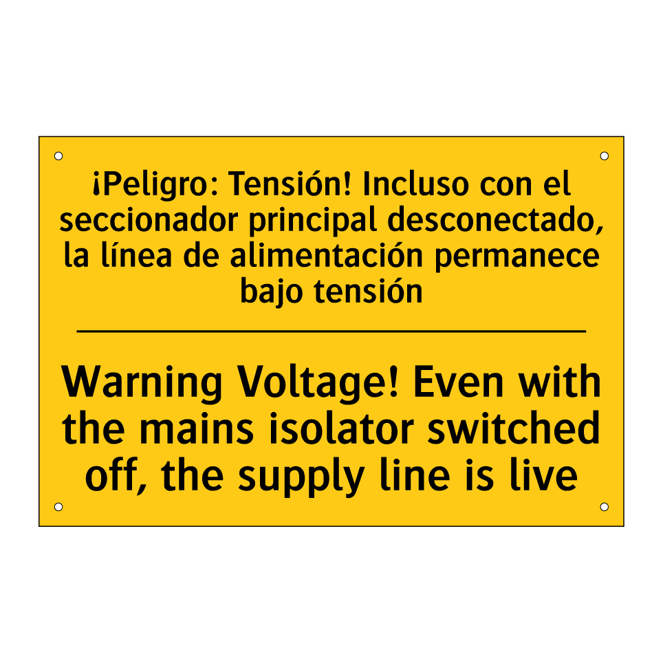 Warning Voltage! Even with the mains isolator switched off, the supply line is live - Warning Voltage! Even with the mains isolator switched off, the supply line is live