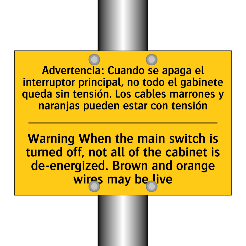Warning When the main switch is turned off, not all of the cabinet is de-energized. Brown and orange wires may be live - Warning When the main switch is turned off, not all of the cabinet is de-energized. Brown and orange wires may be live