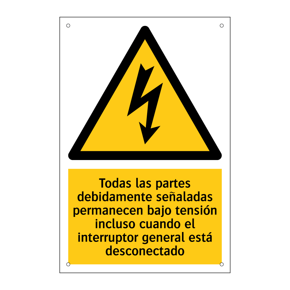 Todas las partes debidamente señaladas permanecen bajo tensión incluso cuando el interruptor general está desconectado