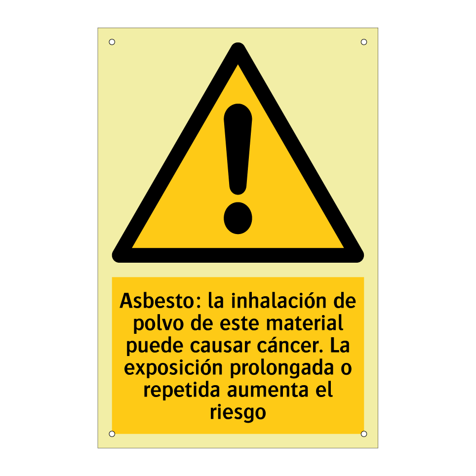Asbesto: la inhalación de polvo de este material puede causar cáncer. La exposición prolongada o repetida aumenta el riesgo