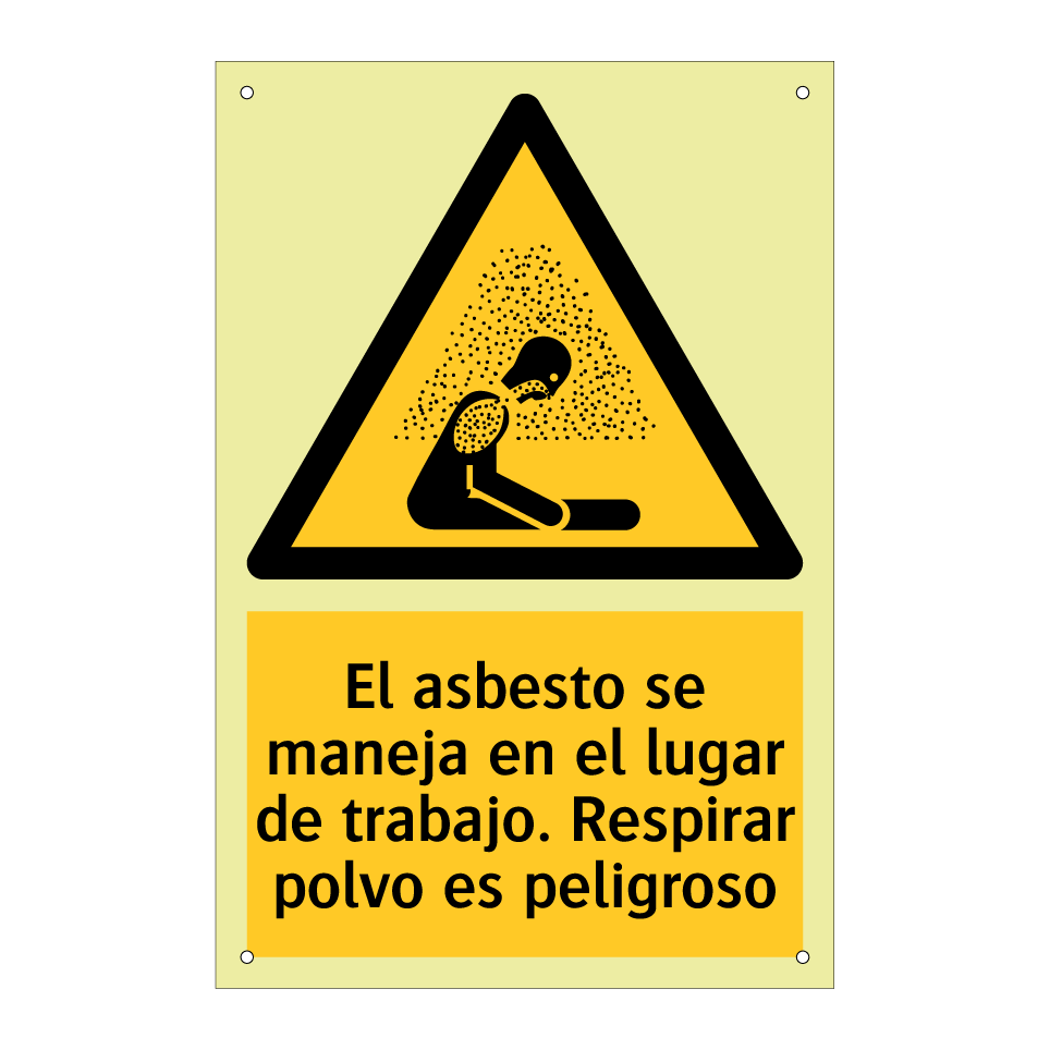 El asbesto se maneja en el lugar de trabajo. Respirar polvo es peligroso