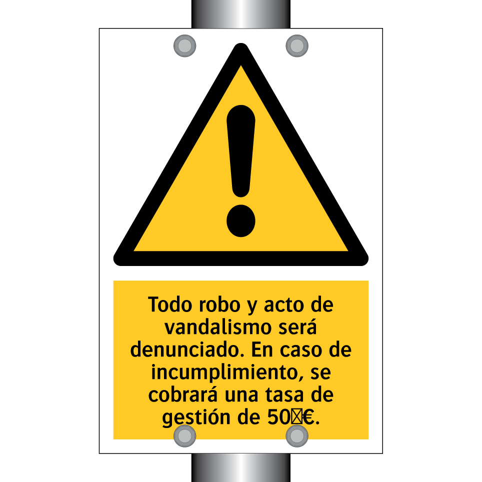 Todo robo y acto de vandalismo será denunciado. En caso de incumplimiento, se cobrará una tasa de gestión de 50 €.