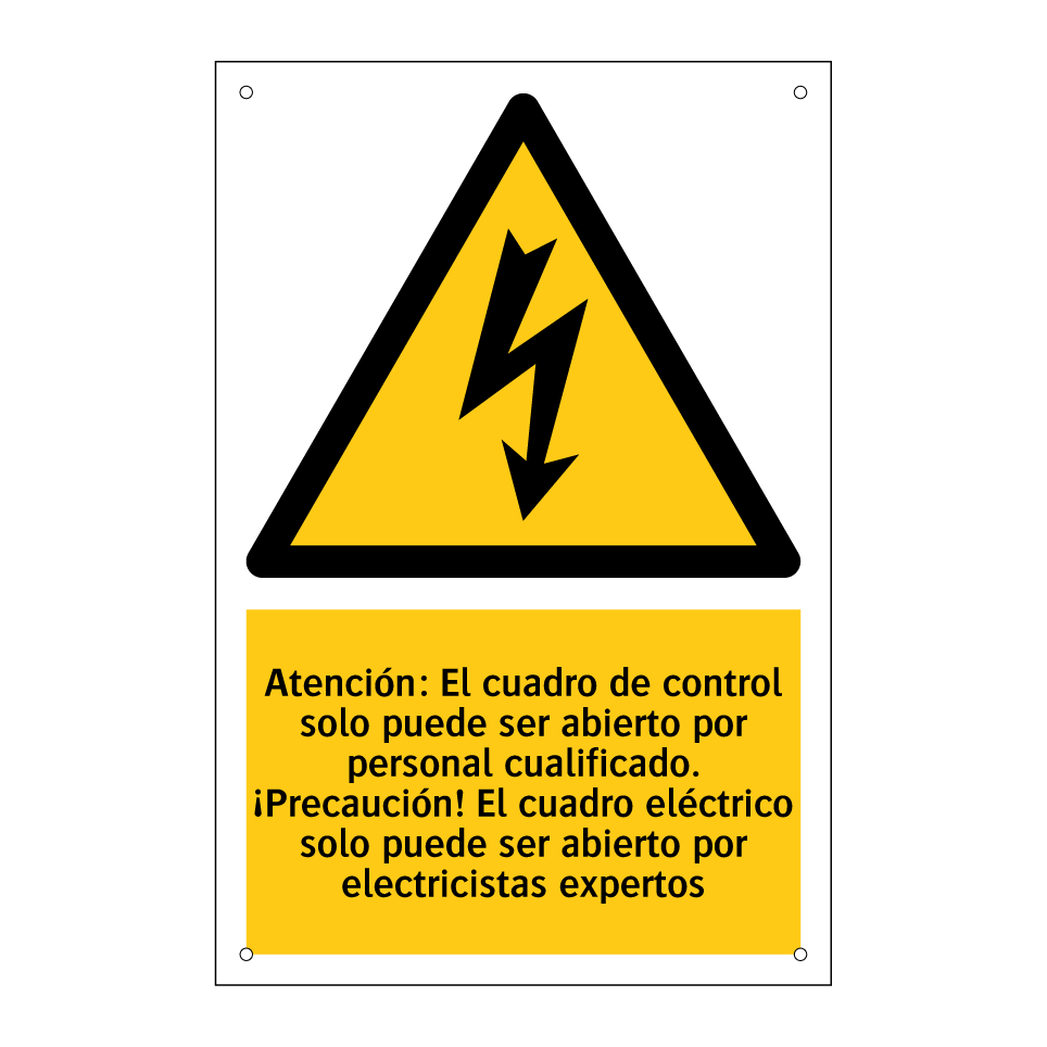 Atención: El cuadro de control solo puede ser abierto por personal cualificado. ¡Precaución! El cuadro eléctrico solo puede ser abierto por electricistas expertos