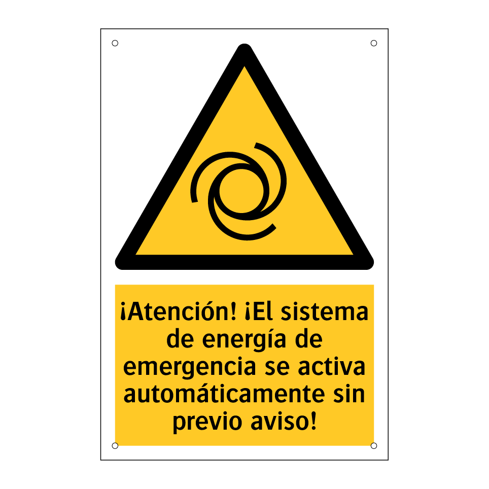 ¡Atención! ¡El sistema de energía de emergencia se activa automáticamente sin previo aviso!