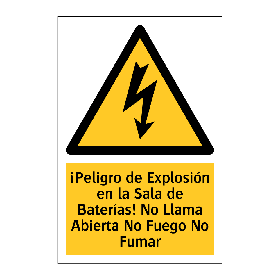 ¡Peligro de Explosión en la Sala de Baterías! No Llama Abierta No Fuego No Fumar