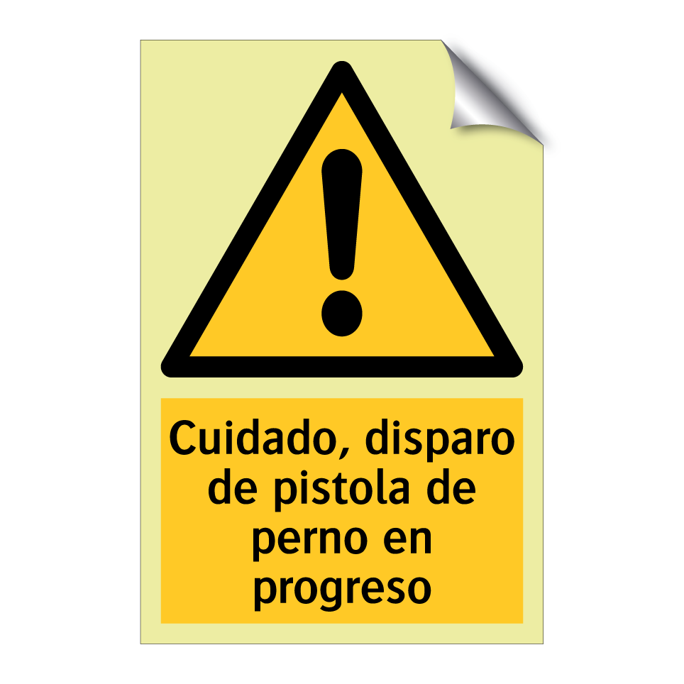 Cuidado, disparo de pistola de perno en progreso