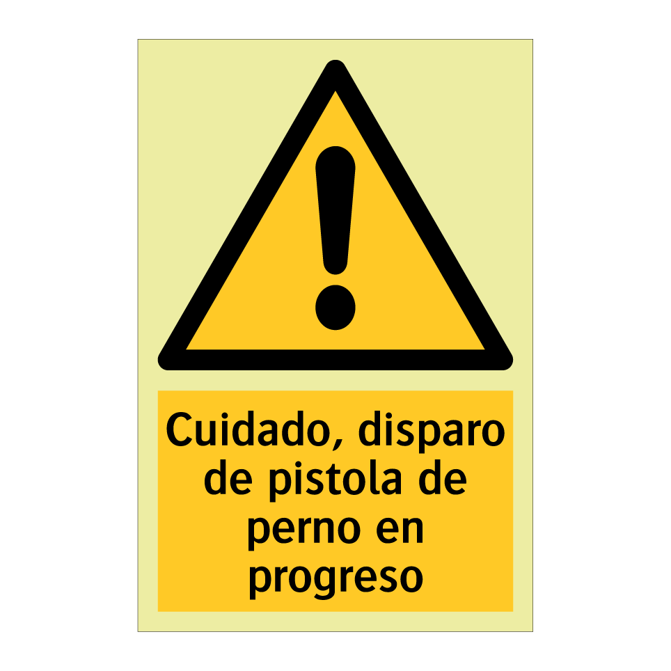 Cuidado, disparo de pistola de perno en progreso