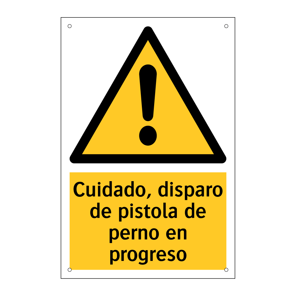 Cuidado, disparo de pistola de perno en progreso